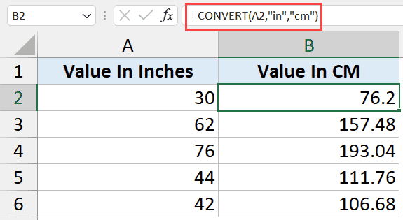 Convert-Inches-to-CM-formula
