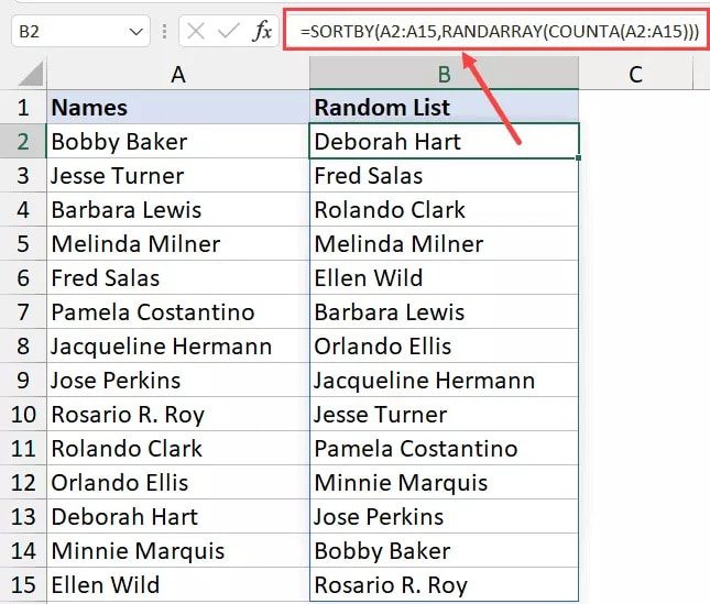How to Shuffle a List Items/Names in Excel