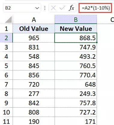 Calculate Percentage Change in MS Excel