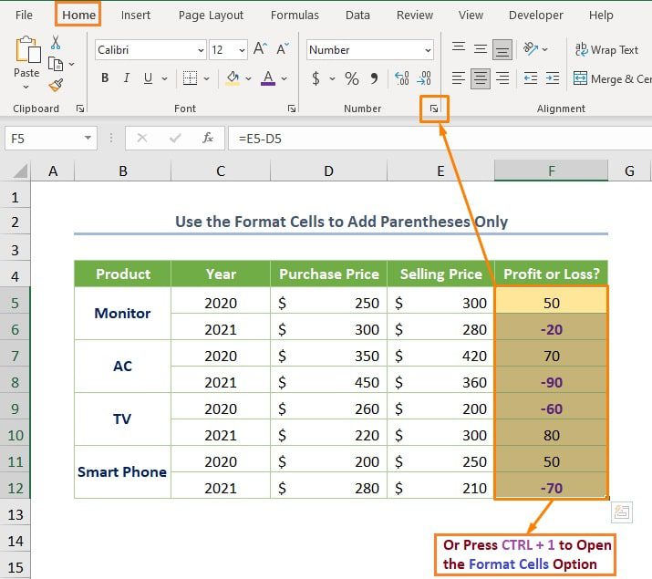 Display Negative Numbers in Excel Parentheses (Brackets) (Easy Ways)