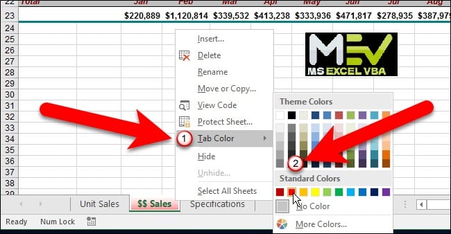 How to Modify the Excel Sheet Tab's Color
