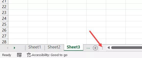 To get the sheet tabs to reappear, click on the three dots icon on the left of the scrollbar and drag it to the right. This will minimize the scroll bar and all the sheet tabs that were earlier hidden would now become visible.