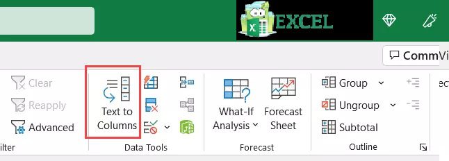 In the Data Tools group, click on ‘Text to Columns’