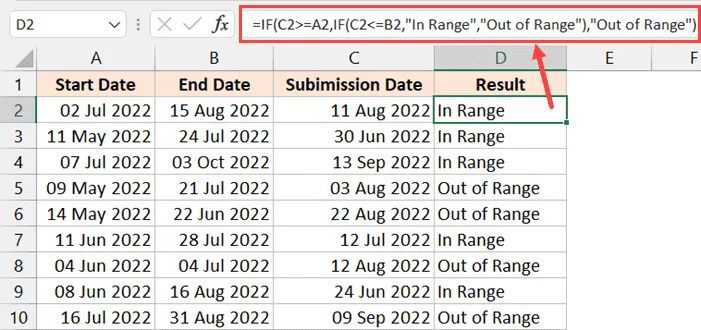 Check IF a Date is Between Two Given Dates in Excel (Easy Formula)