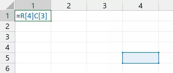 According to the notation above, I should refer to the cell that is 4 rows and 3 columns below and to the right of the active cell from the active cell.