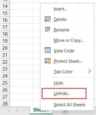 Below are the steps to unhide one or more sheets in Excel: Right-click on any of the existing sheet tab name Click on the Unhide option. In case there are no hidden sheets in the workbook, this option will be grayed out