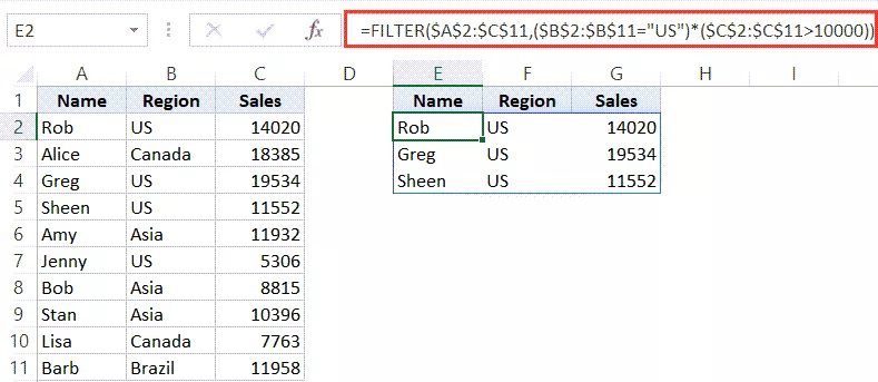 Examples and a video explaining the Excel filter function